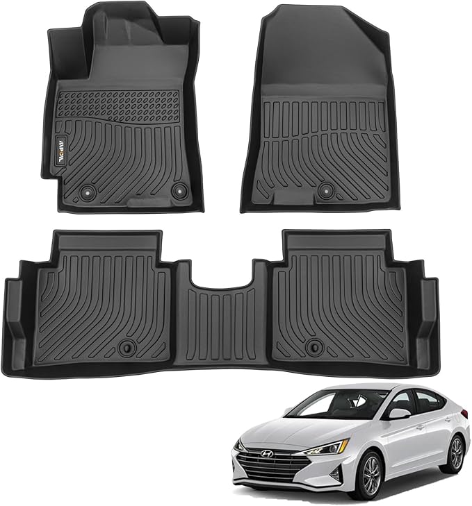 AIPOIL® Floor Mats for 2017-2020 Hyundai Elantra Fits 1st & 2nd Row TPE All Weather Anti-Slip Floor Liners Full Set Custom Car Mats Accessories, Black