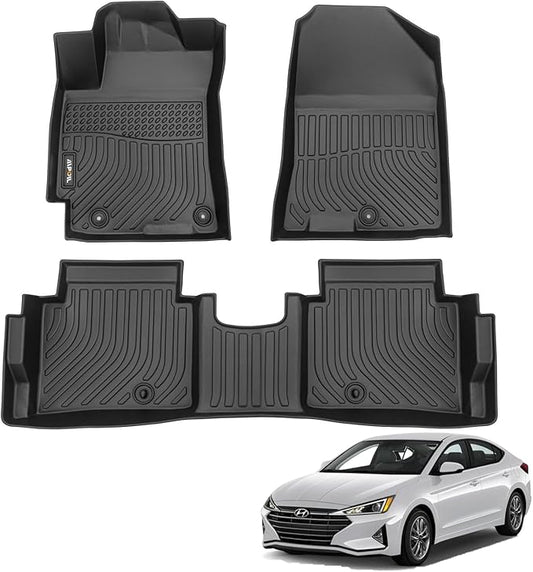AIPOIL® Floor Mats for 2017-2020 Hyundai Elantra Fits 1st & 2nd Row TPE All Weather Anti-Slip Floor Liners Full Set Custom Car Mats Accessories, Black