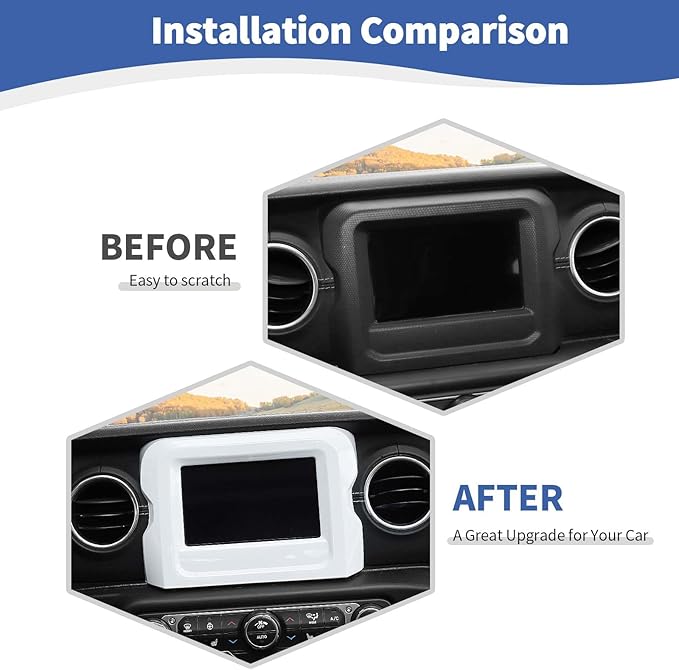 RT-TCZ for Jeep JL Center Console Radio Display Panel Trim Cover for Jeep Wrangler JL JLU Gladiator JT 2018-2023 White Interior Accessories 7 inch