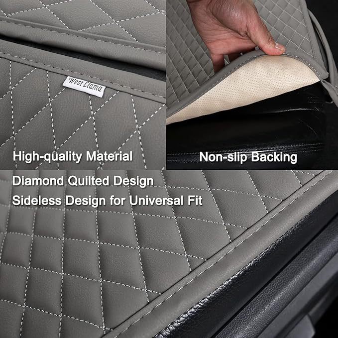 West Llama Pu Leather Car Seat Bottom Covers Protectors Include 1 Pair Front Driver Seat Pad Mat and 1 Rear Bench Cover Universal Fit 90% Vehicles,Gray