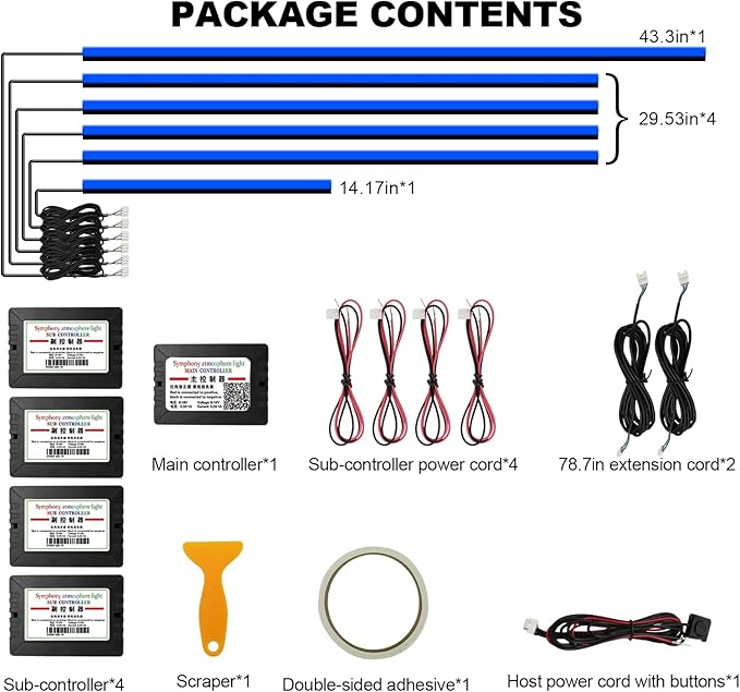 Acrylic Interior Car LED Strip Light with Wireless APP, RGB 6 in 1 & 175 inches 593 LEDs,Car Ambient Lighting Kits Sound Active Function Music Sync LED Strip for Car Accessories