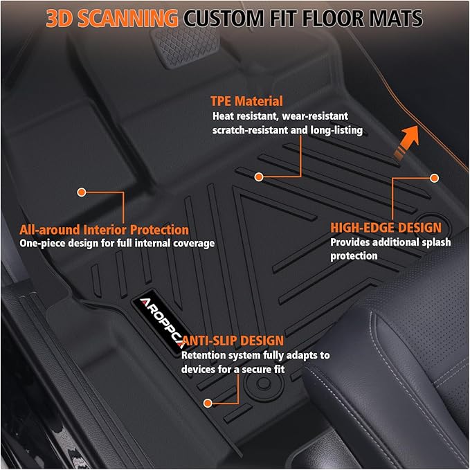 All Weather Car Floor Mats for Ford F150/F-150 2015-2025 SuperCrew Cab (Includes 22-24 Lightning Models), TPE Rubber Floor Liners Anti-Slip Full Set Automotive Mats for 2025 Ford F-150 Accessories