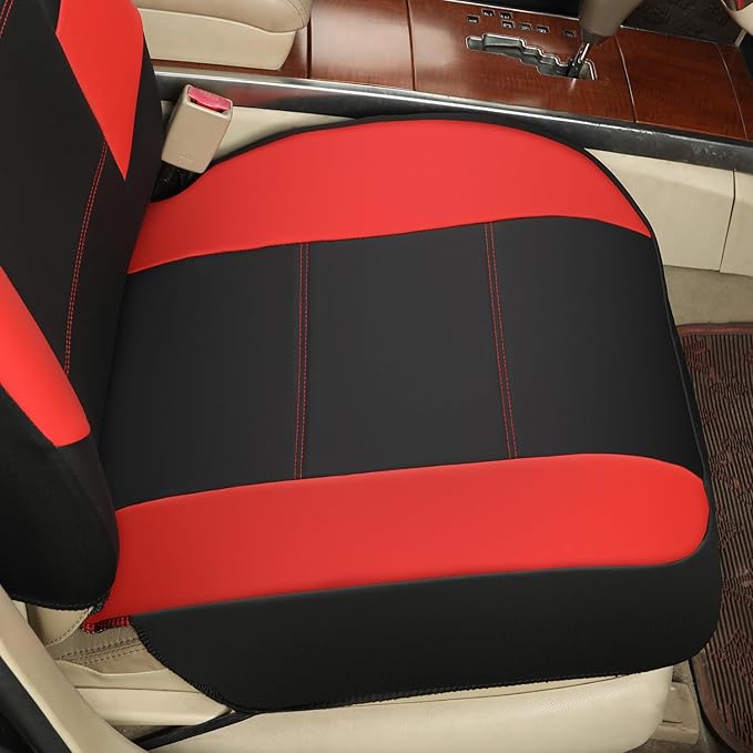 GIANT PANDA Front Seat Cover for Nissan, Leather Seat Protectors Custom Fit Nissan Rogue Altima Sentra Versa Kicks Frontier Murano Pathfinder Maxima (Red+Black)