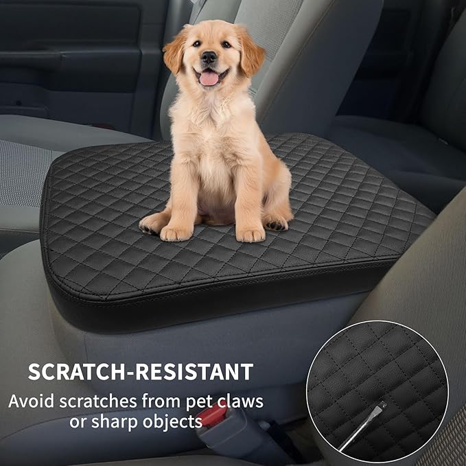 Xaido Center Console Cover Compatible with 2002-2008 2009 2010 2011 2012 Dodge Ram Accessories, Jump Seat Console Armrest Leather Protective Cover, Black