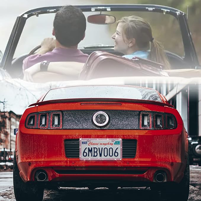 Pink License Plate Frame 2 Packs Bling License Plate Frame for Women Sparkly Diamond License Plate Frames Glitter Rhinestone License Plate Frame with Pink Tire Valve Caps with Giftbox