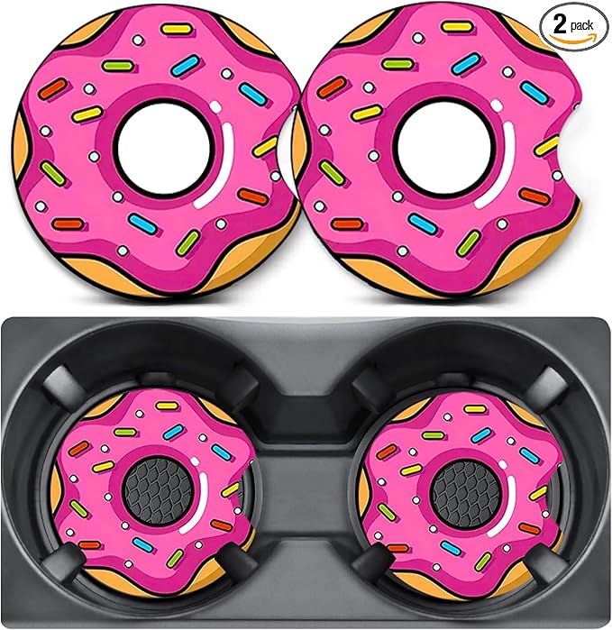 2 Pack Car Coasters for Cup Holders,Colorful Donuts Car Coasters,2.75" Universal Size Anti Slip Rubber Mat,Automotive Interior Accessories Donuts Cup Holder Decor,Gifts for Women Men Mom