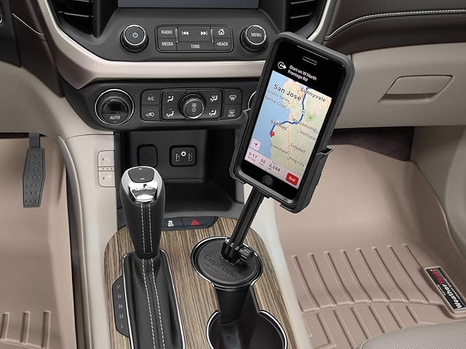 WeatherTech CupFone with Extension – Adjustable, Universal Cup Holder Cell Phone Mount Car & Truck Accessory – Best Design for iPhone & Smartphone Charging – Silver Metal Knobs