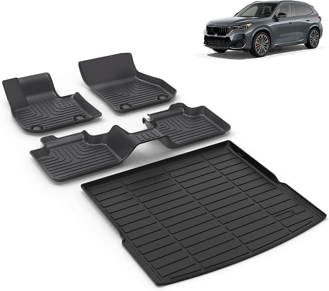 All Weather Car Floor Mats & Cargo Liner Set Fit for BMW X1 2023 2024 2025 Floor Liners Trunk Liner X1 Cargo Mat Accessories Black