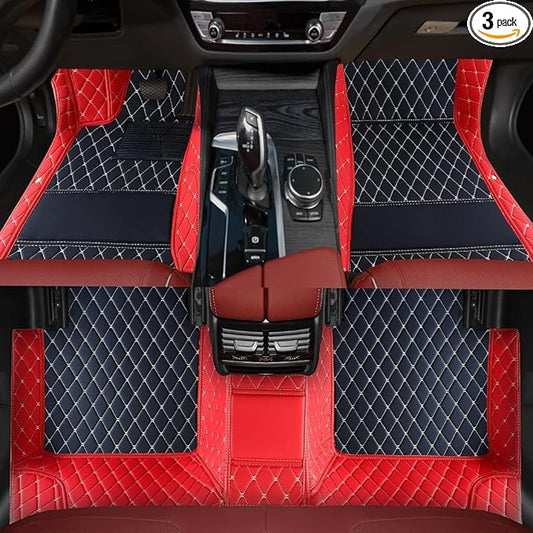 YaruicarCustom Car Floor Mats for 99.99% Sedan SUV Sports Car Men Women Protection Full Coverage Pads Anti-Slip Leather Floor Lining All Weather Car Floor Mats (Black Red -3)