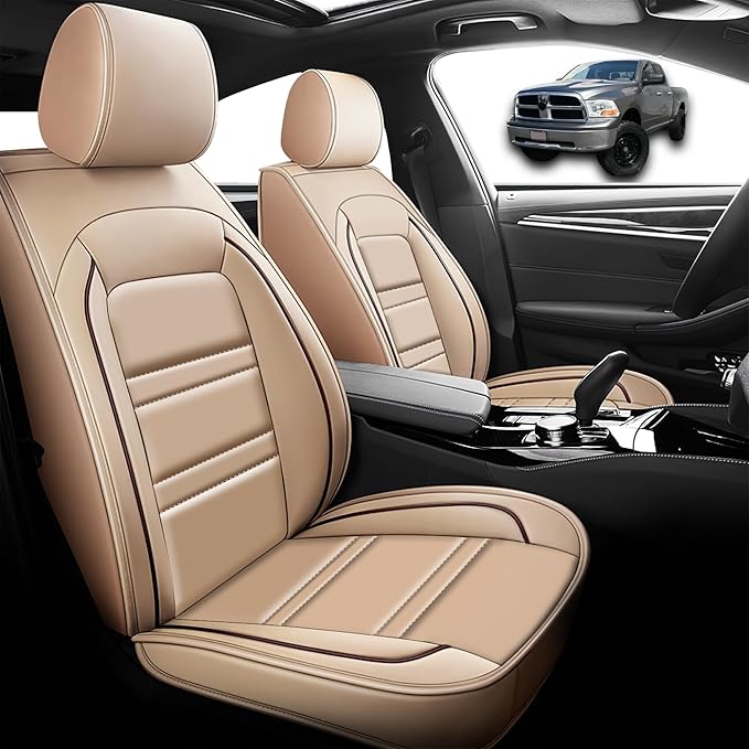 Seat Cover for Dodge ram 1500 2004-2011 | Car Seat Covers Front Seats, Waterproof Seat Protectors, Automotive Front Seat Covers (Front Seat, Beige)