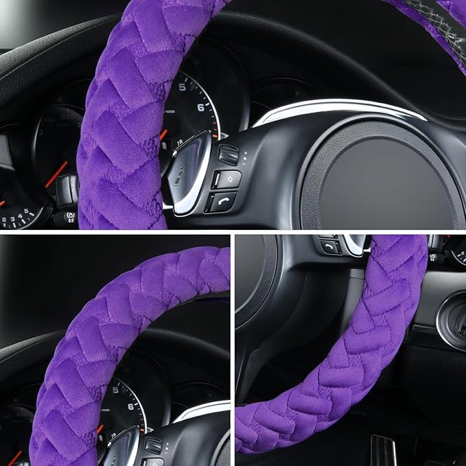 Flying Banner car Steering Wheel Cover Massage Velvet Warm Universal Size 15 inches SUV Truck Anti Slip Odorless Summer Winter (Purple, Velvet Massage)