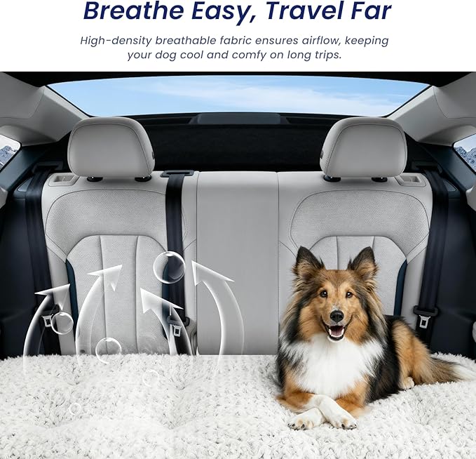 3.5" Thick Deluxe Plush Dog Bed for Car, Comfy Pet Bed for Car Back Seat, Washable & Anti-Slip Travel Pet Sleeping Mat, Fit for Backseat Extenders of Cars Trucks SUVs, 54" x 25”, Grey