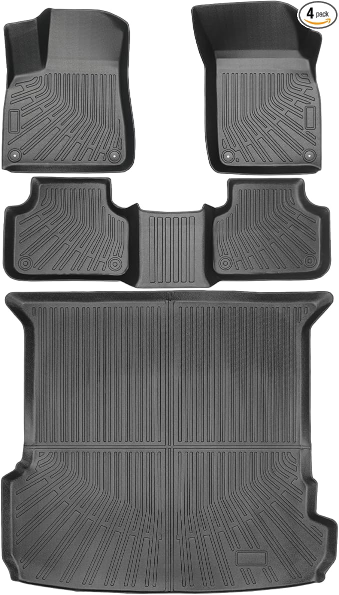Floor Mats & Cargo Liner Set Custom Fit for 2017-2025 Audi Q7/SQ7 & 2019-2025 Q8 All Weather Protection for Car Mats Anti-Slip TPE Odorless Floor Liners Audi Q7 Accessories Waterproof Trunk Mat