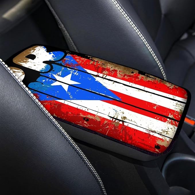 Auto Center Console Pad,Car Armrest Pad Car Armrest Seat Box Cover Protector for Most Vehicle, SUV, Truck, Car, Retro Poerto Rico Flag