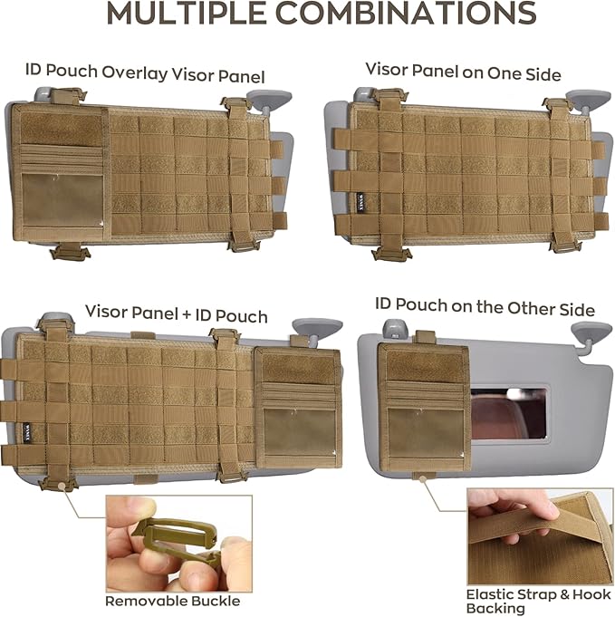 WYNEX Car Visor Organizer with Detachable Card Pouch | Auto Sun Visor Storage Molle Panel with Elastic Webbing Slots for Glasses & Tactical Gear | Fit Most Vehicle, SUVs & Trucks