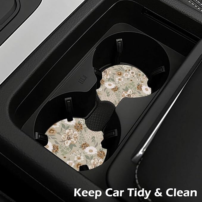 2 Pcs Car Cup Coasters, Vintage Floral Universal Non-Slip Rubber Car Coasters for Cup Holders 2.75 inch, Car Interior Accessories for Women