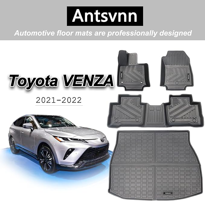 All -Weather Floor Mats Fit for Toyota Venza 2025 2024 2023 2022 2021 Trunk Mats，Rubber Car Cargo Liners Protector for 2021-2025 Toyota Venza Accessories，Anti-Slip Floor Mats 2 Row & Cargo Liners