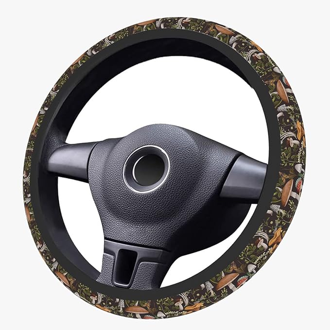 Steering Wheel Cover, Woodland Mushroom Plants Steering Wheel Cover for Women Anti-Slip Universal Mushroom Car Accessories 15 inch Steering Wheel Protector Fit Auto SUV Sedan Vans Trucks