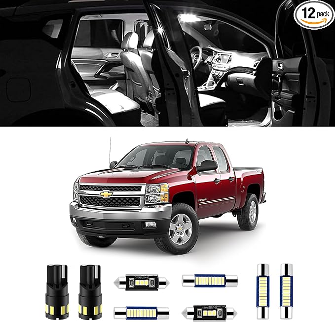 EASY EAGLE 12Pcs Super Bright LED Interior Lights, 6000k White Bulb Kit for Chevy Silverado 2007 2008 2009 2010 2011 2012 2013 All Models Light Accessories+Install Tool