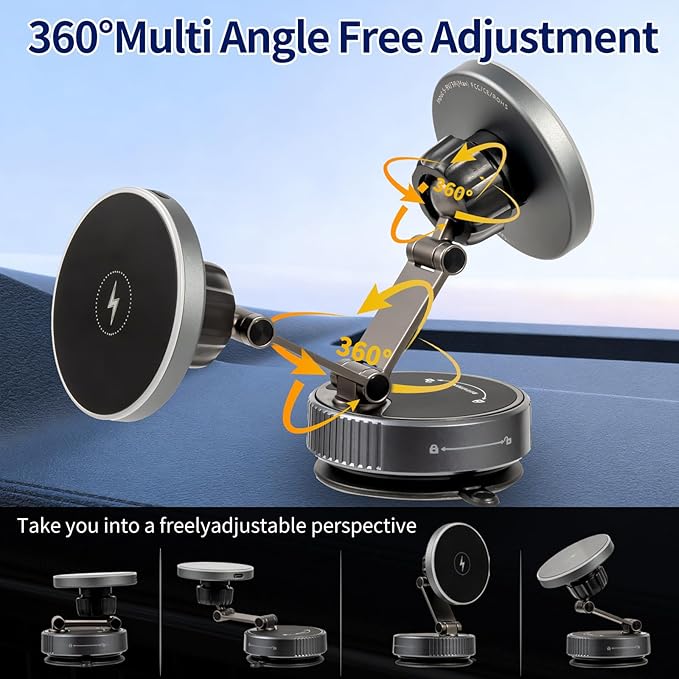 For iPhone MagSafe Car Mount Charger[15W Fast Wireless Charging, 120LBS Strongest Suction, 2800gf Strong Magnetic]360° Rotation Adjustable Car Phone Holders for Your Car Dashboard/Windshield
