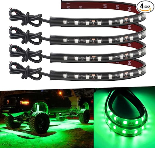 12V Led Light Strip 32CM Waterproof Green Led Strip Lights for Cars Motorcycles Golf Cart Interior & Exterior Marine Boat 12V 5050 18SMD,Pack of 4