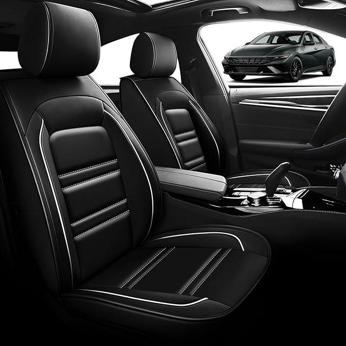 Seat Cover for Hyundai Car Elantra 2001-2025 | Car Seat Covers Front Seats, Waterproof Seat Protectors, Automotive Front Seat Covers (Front Seat, Black&White Line)