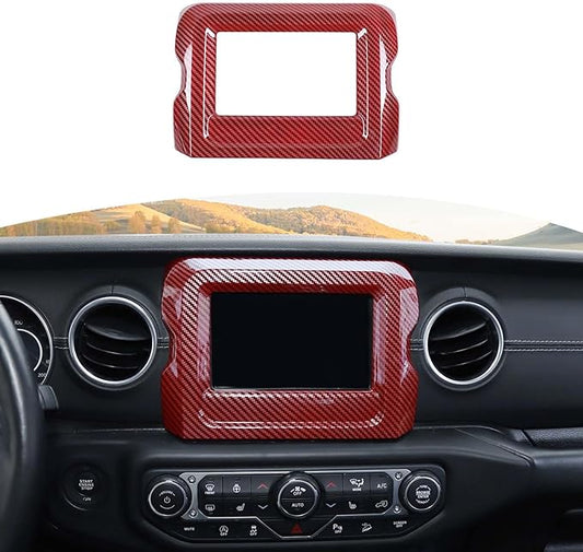 RT-TCZ for Jeep JL Center Console Radio Display Panel Trim Cover for Jeep Wrangler JL JLU Gladiator JT 2018-2023 Red Carbon Fiber Interior Accessories 7 inch