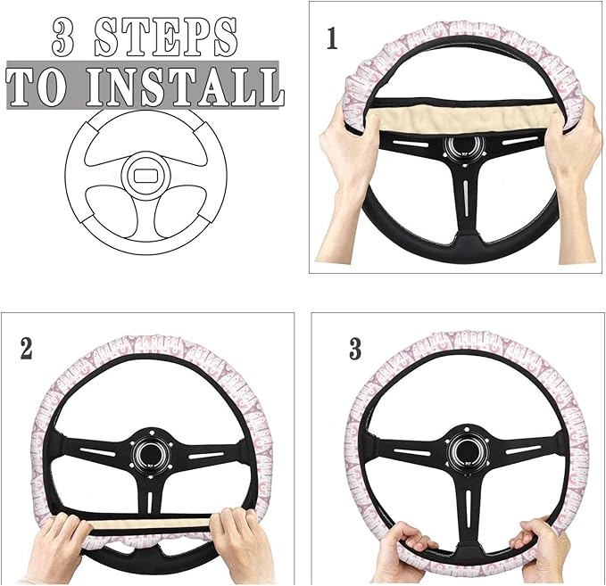 Dujiea Pink Eiffel Tower Elastic Stretch Steering Wheel Cover, Anti-Slip and Durable Car Steering Wheel Accessories for Women Men, 15 Inch Universal Fit Car, Truck, SUV