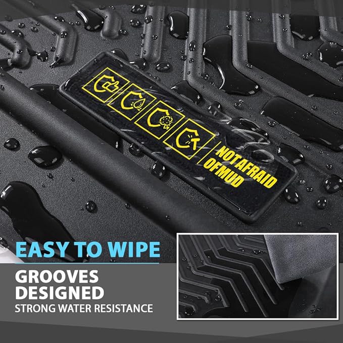 TPE Floor Mats Fit Chevy Silverado/GMC Sierra 1500 2014-2018 & 2500HD 3500HD 2015-2019 3PCS Crew Cab Truck Accessories Cargo Liners All Weather Protection Alfombra para Auto/Forro para Maletero