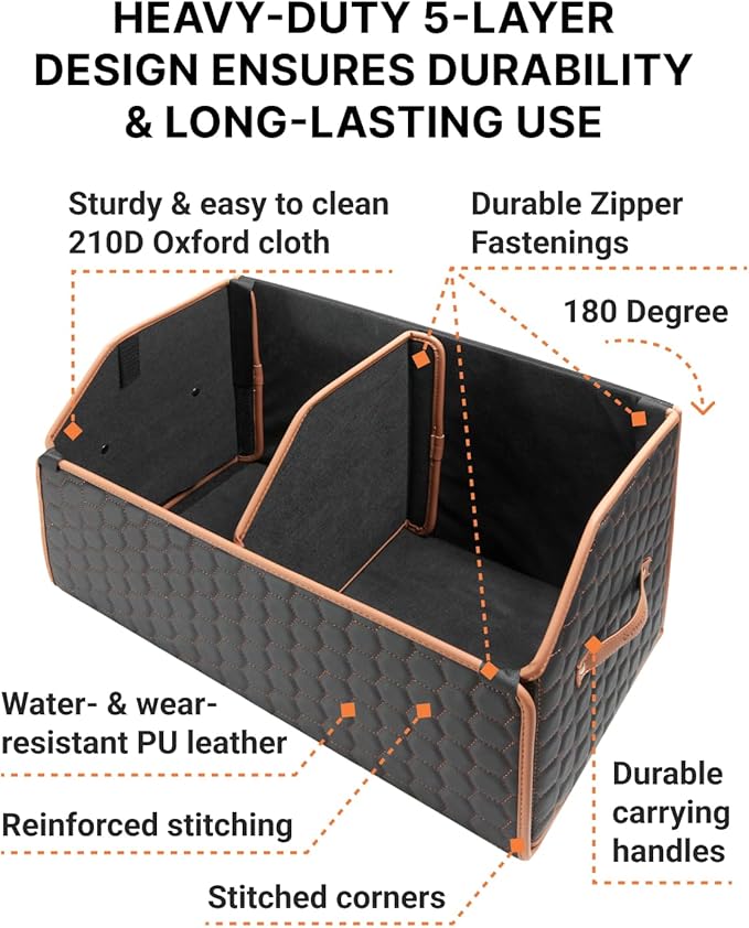 Owleys Foldable Trunk Organizer for Car Storage - Collapsible Auto Trunk Organizer With Lid - Trunk Organization (21.6 inch, Hexy)