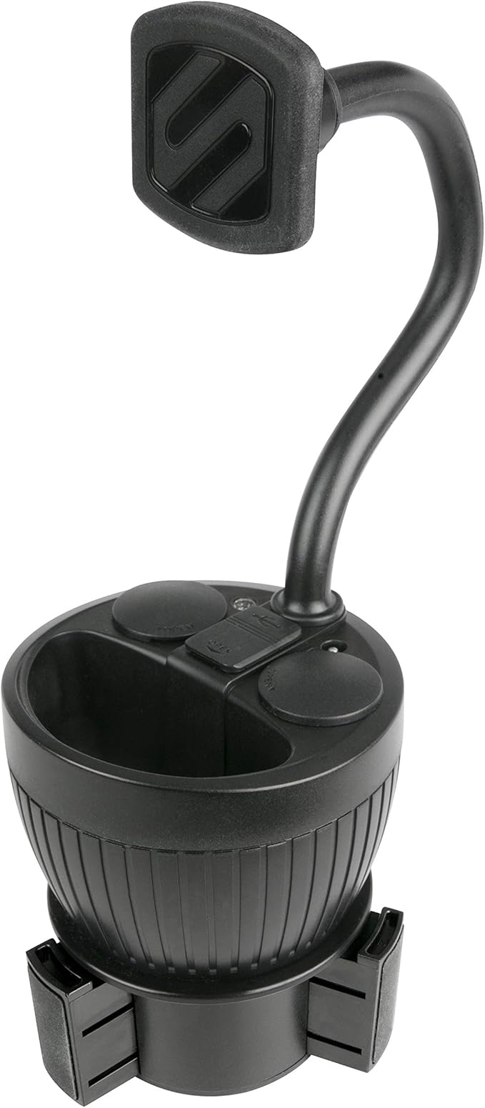 Scosche MAGPCUP MagicMount PowerHub Magnetic Car Cup Holder Phone Mount - Strong Magnet Car Mount for iPhone and Android - Secure Magnetic Cell Phone Holder - USB Charging Ports for Multiple Devices