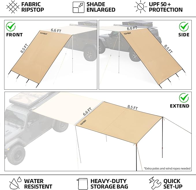 Awning Wall 6.6FT x 8.5FT Multi-Side Universal Awning Extension Waterproof Ripstop UV-Resistant for Windbreak & Sun Shade