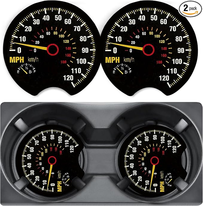 2 Pack Car Coasters for Cup Holders,Speedometer Car Cup Holder Coasters,2.75" Universal Size Anti Slip Rubber Mat,Automotive Interior Accessories,Automotive Cup Holder Decor,Gifts for Women Men Mom