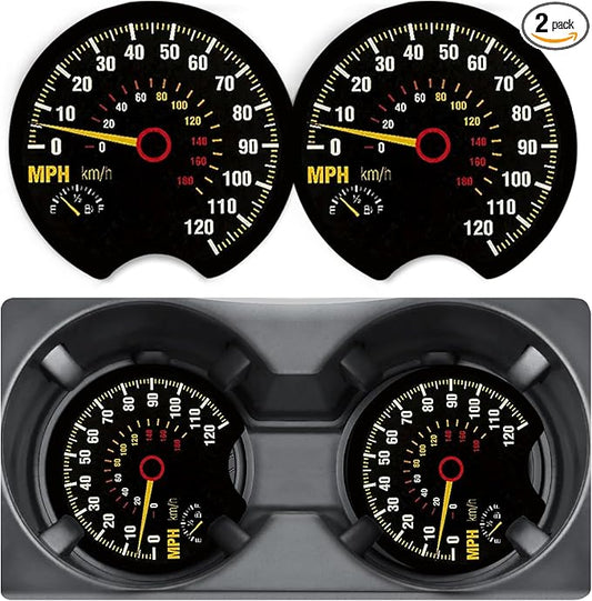 2 Pack Car Coasters for Cup Holders,Speedometer Car Cup Holder Coasters,2.75" Universal Size Anti Slip Rubber Mat,Automotive Interior Accessories,Automotive Cup Holder Decor,Gifts for Women Men Mom