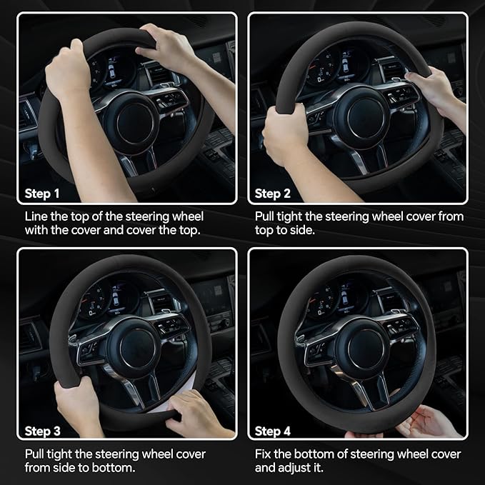 Alcantara Sports Steering Wheel Cover 14.5" to 15" Fit - Anti-Slip Comfort Grip, Durable Soft Suede-Feel Luxury Material for Men Drivers | Fits Sports Cars, Luxury Cars, Sedans, SUVs and EV