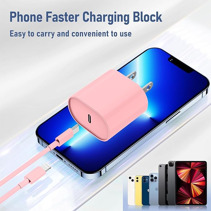 i Phone Charger Fast Charging 10 FT, 3-Pack 20W PD USB C Block with i Phone 14 13 Charger Cable 10 Foot, Compatible with iPhone 14 Pro 13Pro Max 12 11Pro Mini - Pink