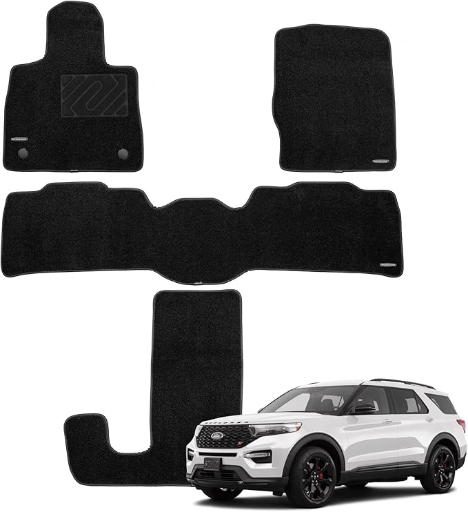 WENNEBIRD Superior Carpet Floor Mats for 2020-2025 Ford Explorer 6 Seats (Without 2nd Row Center Cup Holder), 0.6-Inch Ultra-Thick, Noise-Reducing, All-Weather Waterproof Anti-Slip – 4-Pc Set
