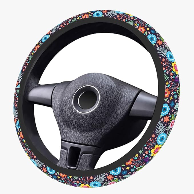 Wildflower Flower Floral Steering Wheel Cover for Women Anti-Slip Universal Car Accessories 15 inch Steering Wheel Protector Fit Auto SUV Sedan Vans Trucks