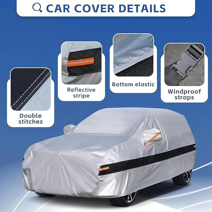 10 Layers SUV Car Cover Custom Fit for GMC Acadia (2007-2025), Waterproof All Weather for Automobiles, Outdoor Full Cover Sun Dust Rain Protection with Cotton. Silver