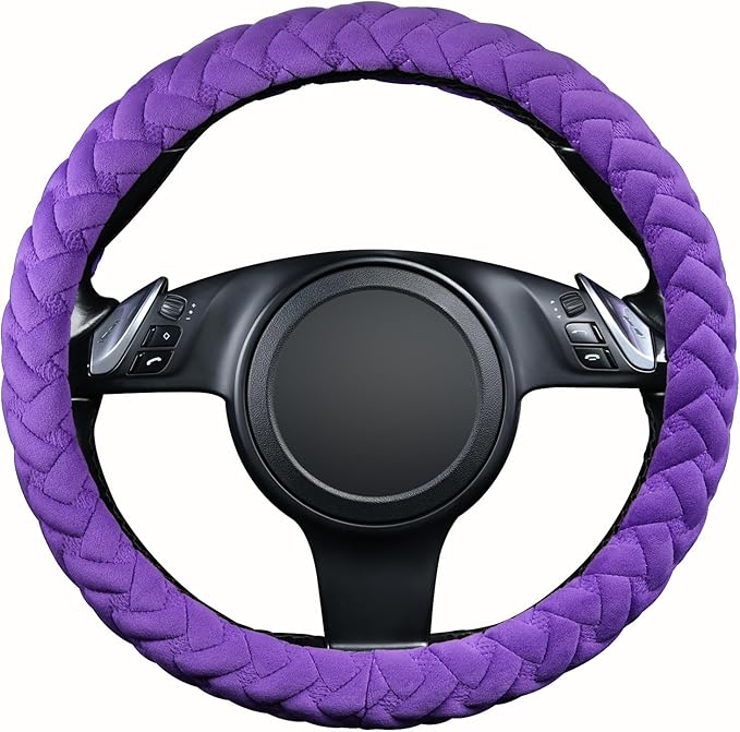 Flying Banner car Steering Wheel Cover Massage Velvet Warm Universal Size 15 inches SUV Truck Anti Slip Odorless Summer Winter (Purple, Velvet Massage)