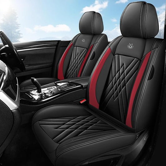 Seat Covers Fit for Toyota Corolla 2015-2026 Leather Car Seat Cover, Stylish Waterproof Breathable Easy to Install Airbag Compatibility, Auto Interior Accessories(Front Set,Black Red)