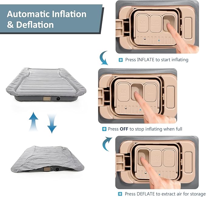 Self-Inflating SUV Air Mattress with Built in Electric Pump，car air Mattress for Trunk，Portable car Mattress for Travle and Camping (Light Gray)