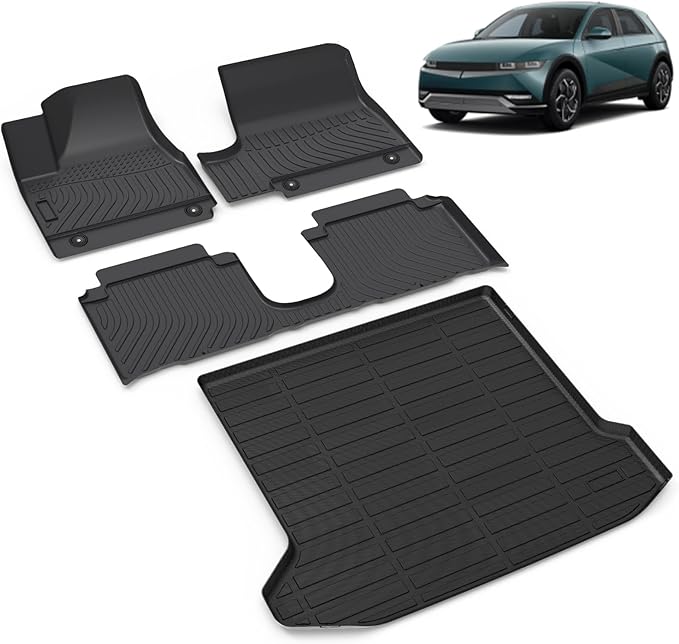 All Weather Car Floor Mats & Cargo Liner Set Fit for Hyundai Ioniq 5 Movable Console 2022-2024 (Limited Models) Floor Liners Trunk Liner Ioniq 5 Limited Cargo Mat Accessories Black