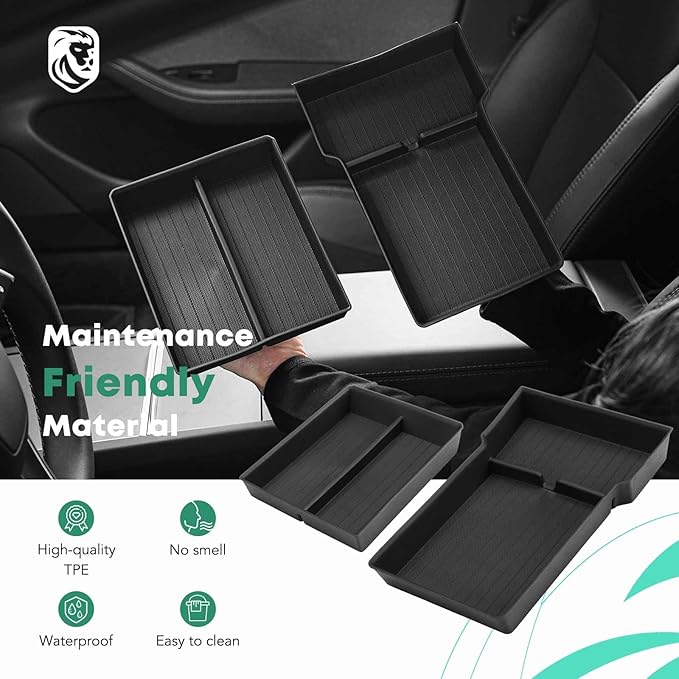 YHTAUTO Lower Center Console Organizer Tray Compatible with 2024 2025 Tesla Model 3 Highland (Standard/Premium/Performance), TPE Hidden Storage Box, Model 3 Highland Accessories 2PCS