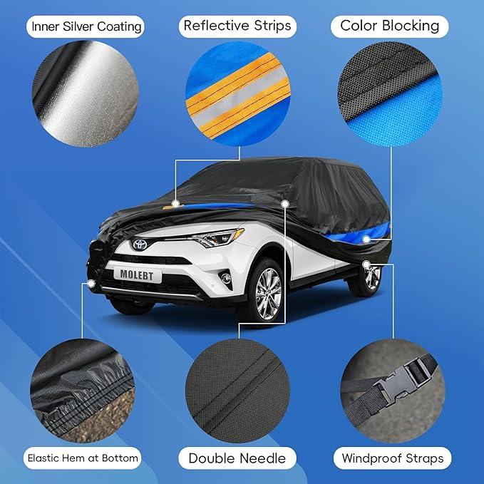 SUV Car Cover Waterproof All Weather for Automobiles, Universal Fit Hyundai Santa Fe/Tucson, Jeep Cherokee, Toyota RAV4, Volkswagen Tiguan, Ford Edge, Nissan Murano, Mazda CX-5 etc.