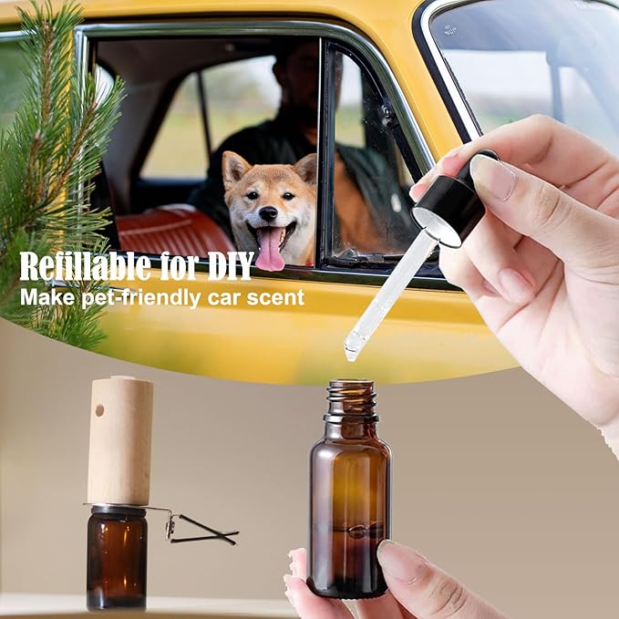 2-set Refillable Lemon Car Scent 60 Days’ Odor Fighting Non-toxic Strong Natural Fragrance, Vent Clip Wood Diffuser & Pure Essential Oils Auto Air Freshener (2x Beech Diffuser + 2x20ml Oil)