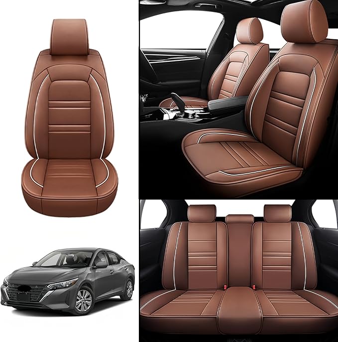 Seat Covers for Nissan Car sentra 2000-2025 | 5-Seats Leather Seat Covers, Easy to Install Automotive Seat Covers Full Set (Full Set, Coffee)