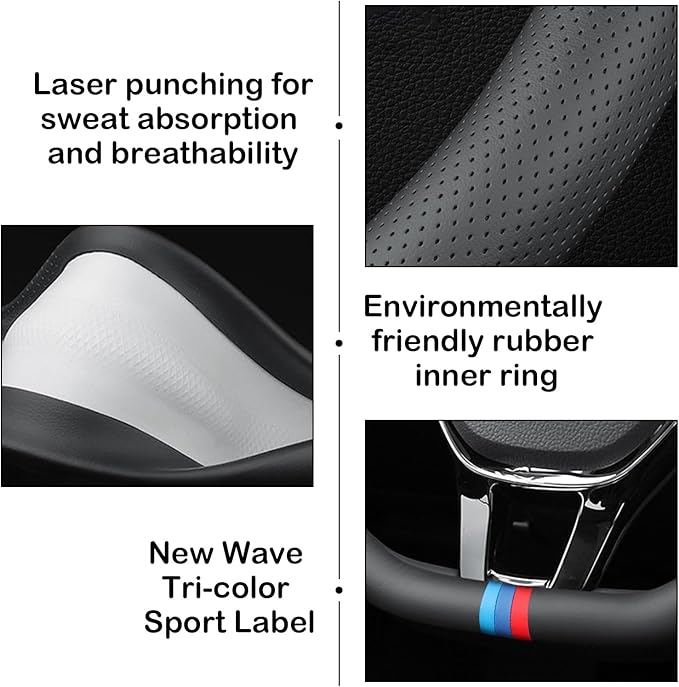 Tricolor Stripes D-Type Steering Wheel Cover, Cute Steering Wheel Cover for Women, 14.5-15 Inch Non-Slip Breathable Microfiber Car Steering Wheel Protector