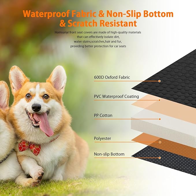 1 Pack Front Seat Car Cover, Waterproof Dog Car Seat Cover, Non-Slip & Scratch-Proof, Pet Car Seat Protector with Side Flaps and Storage Pocket, Car Seat Cover for Most Cars, Trucks and SUVs