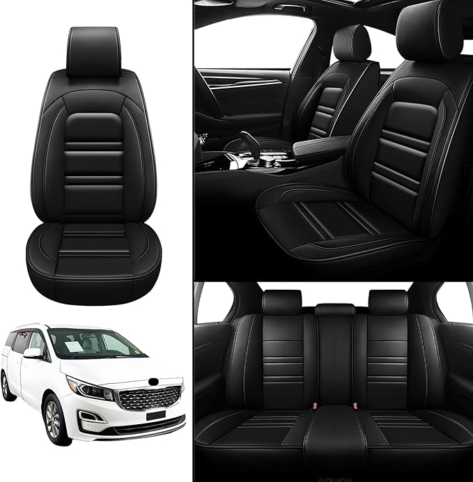 Seat Covers for kia Sedona 2003-2021 | 5-Seats Leather Seat Covers, Easy to Install Automotive Seat Covers Full Set (Full Set, Black)